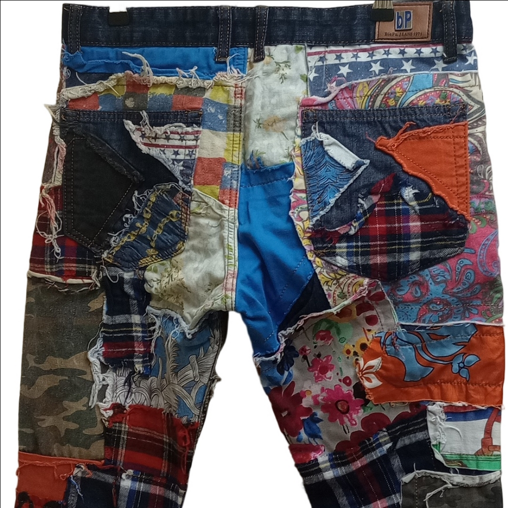 BIEPA MULTICOLORED MEN'S STRAIGHT JEANS WITH DIFFERENT FABRICS PATCHWORK ART - Picture 10 of 16
